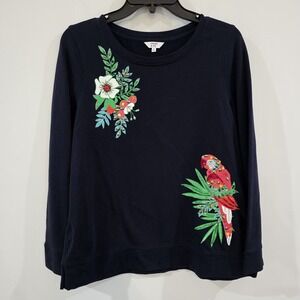 Womens Beaded Parrot Top Size Medium Tropical Floral Animals Vacation Resort